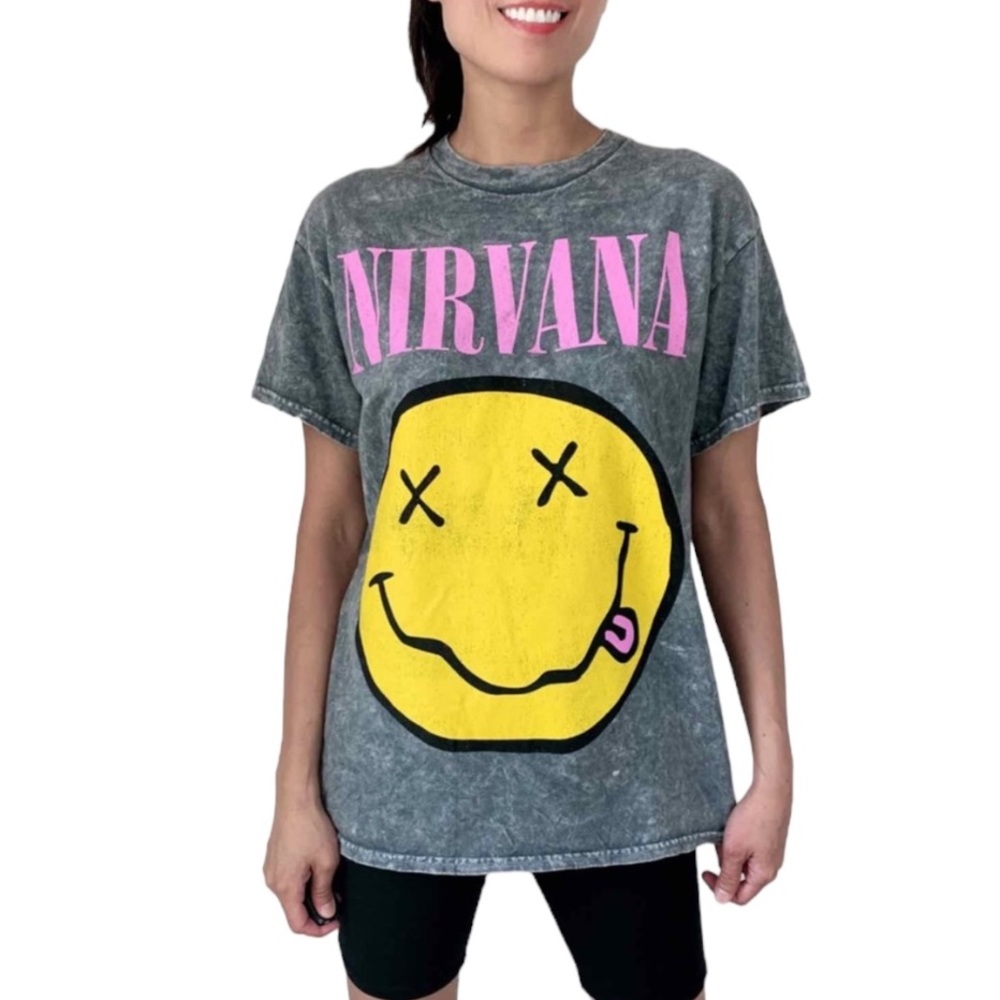 NIRVANA DISTRESSED SMILEY FACE CREW NECK TOP - SIZE M - Picture 1 of 4